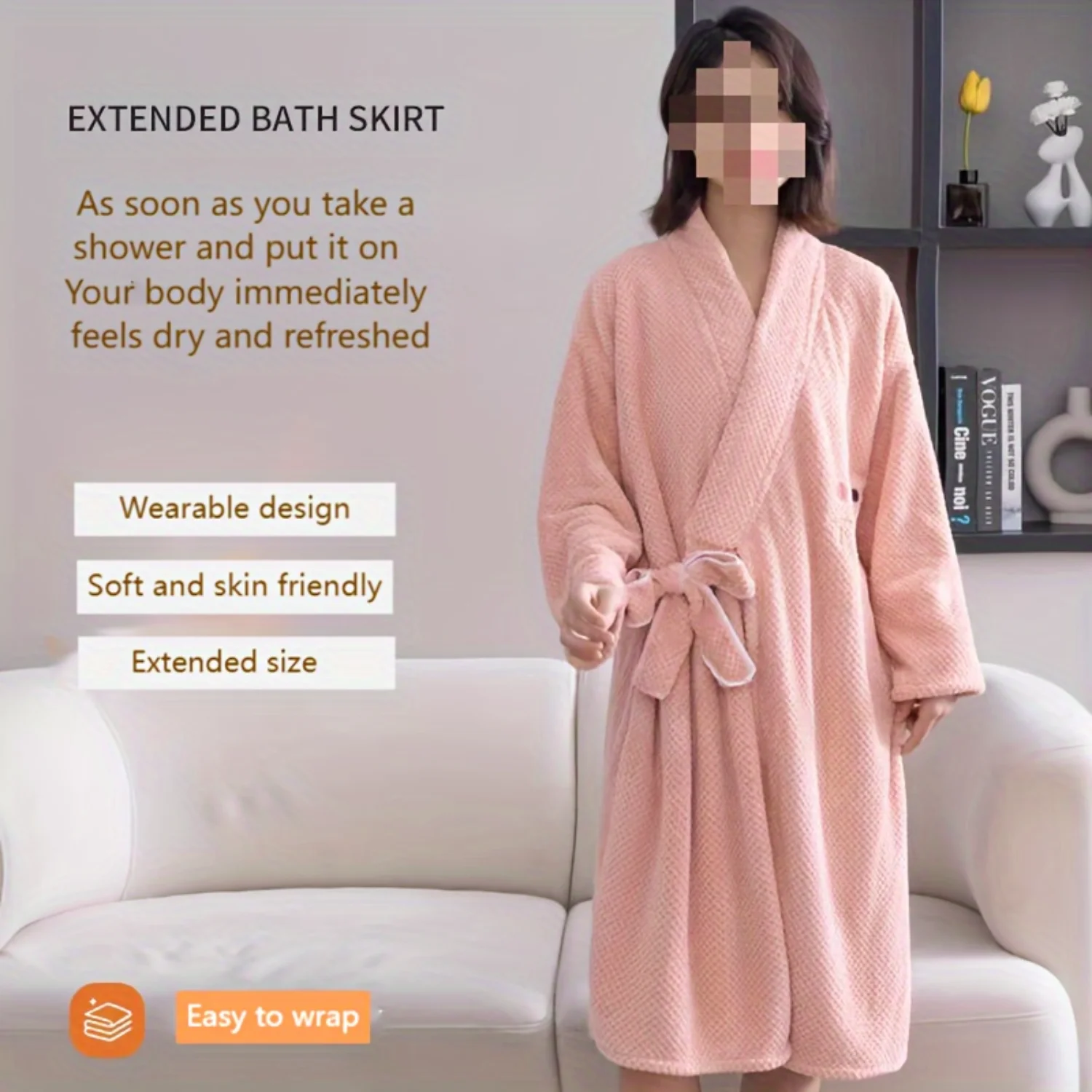 Textured Womens Bathrobe with Adorable Face Pattern - Ultra-Thickened Absorbent, Soft Microfiber, Convenient Strap - Stylish & C