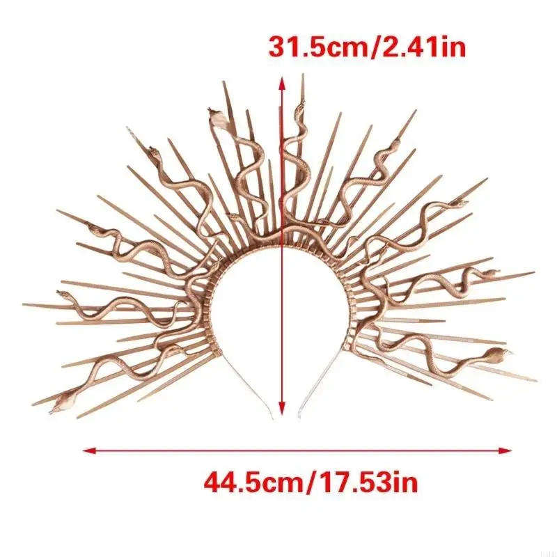 U4LE Diadema con serpiente Gorgona, diadema con púas, accesorio juego roles para eventos temáticos