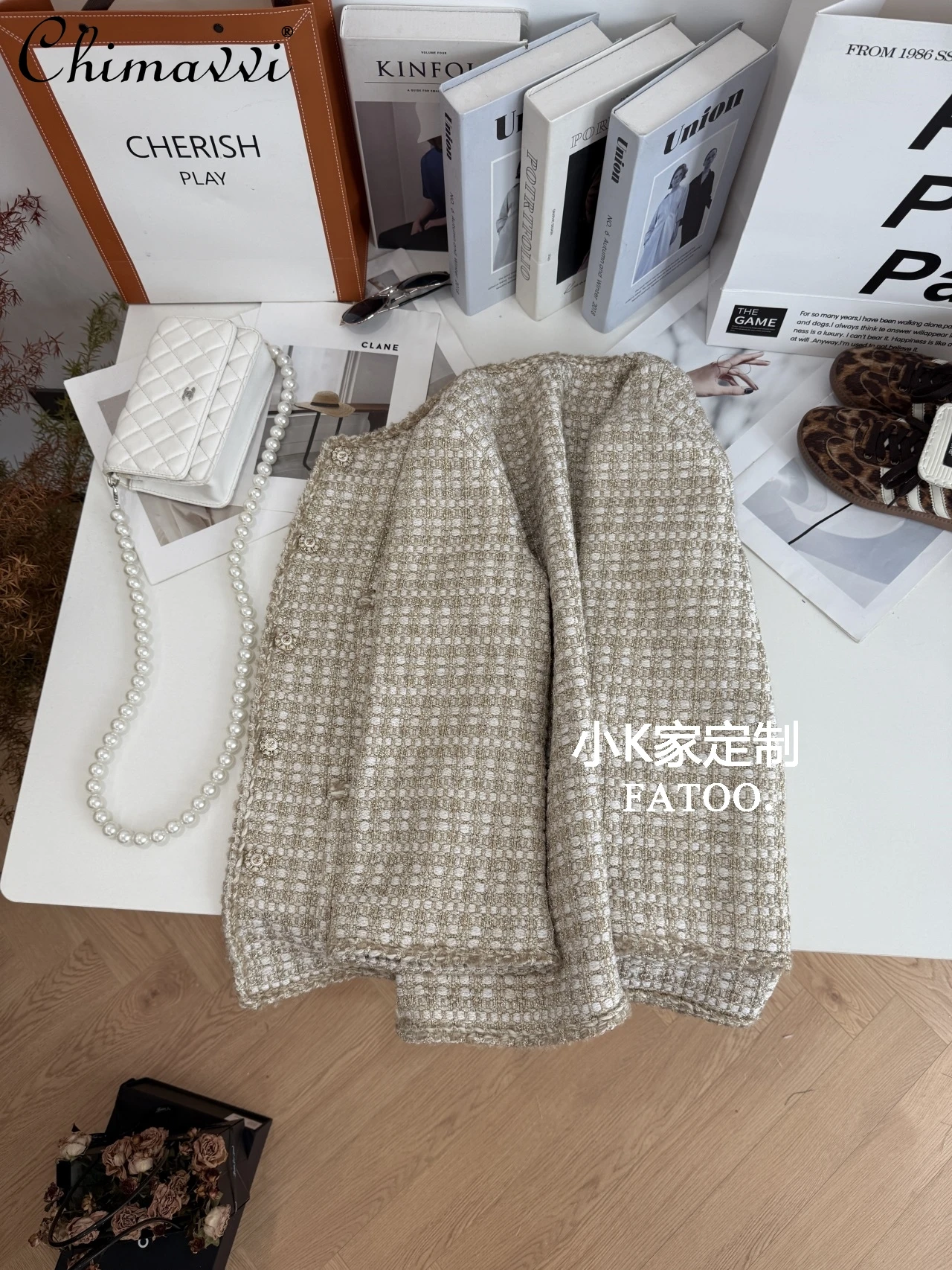 ハイエンドレトロツイードミドル丈コート レディース 2025秋冬新作 厚手長袖 エレガントロングスリーブ コーヒーカラー ジャケットトップ