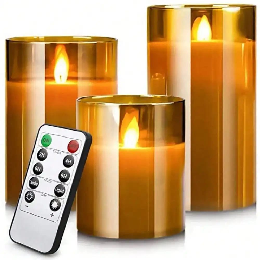 

4/5/6 inches Led Flameless Electric Candles Lamp Acrylic Glass Battery Flickering Fake Tealight Candle Bulk for Wedding 3Pcs Set