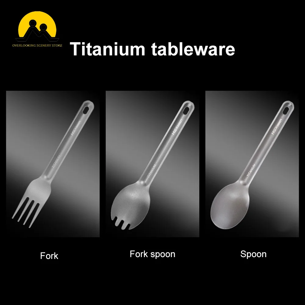 Ultralight Titanium Metal Silver Tableware Long Handle Spoon Cutlery Fork EDC Camping Tool Outdoor Picnic Accessories