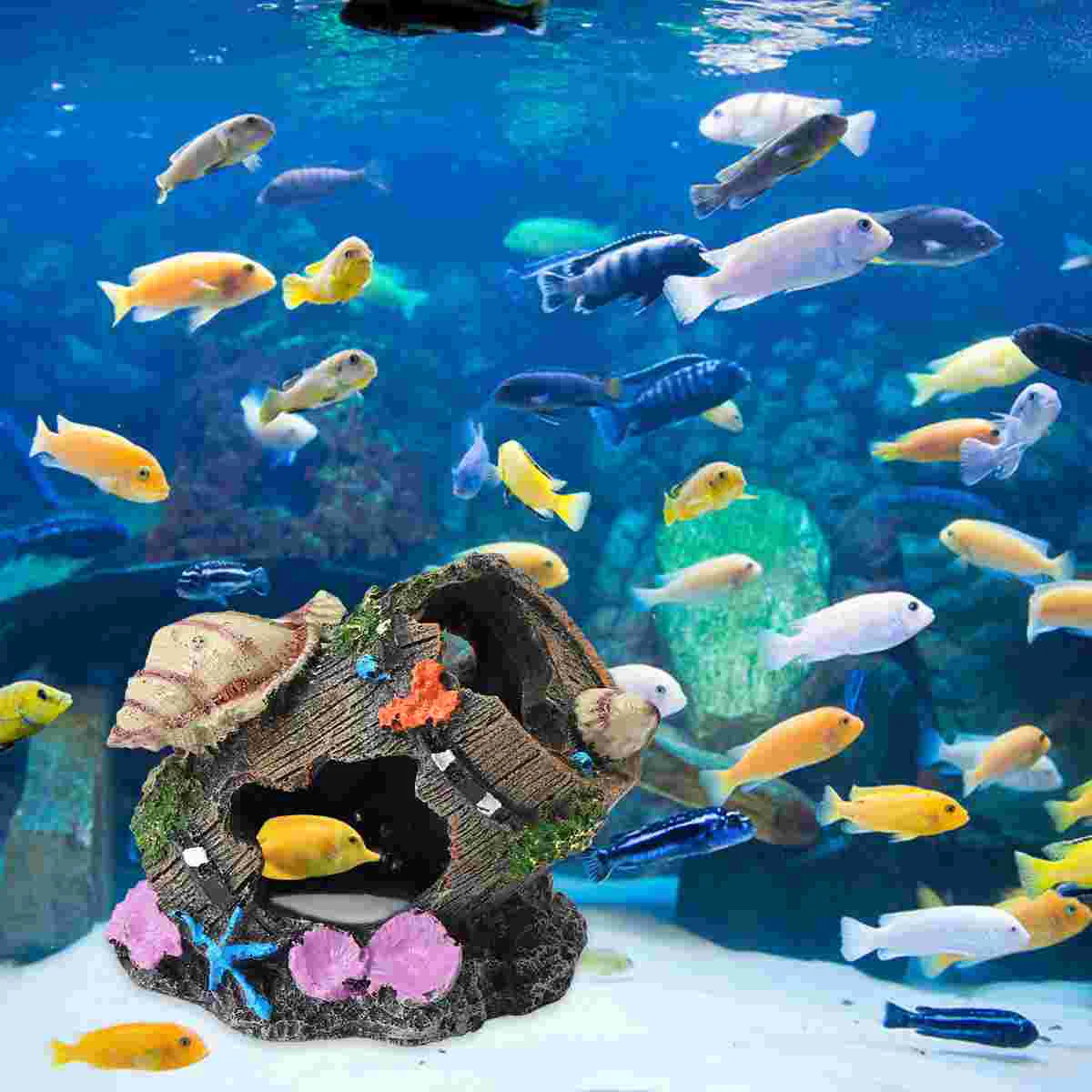 

Barrel Design Ornament Resin Fish Tank Landscaping Hiding Cave Craft Fish Shrimp Shelter Aquarium Decor (Shell Barrel)