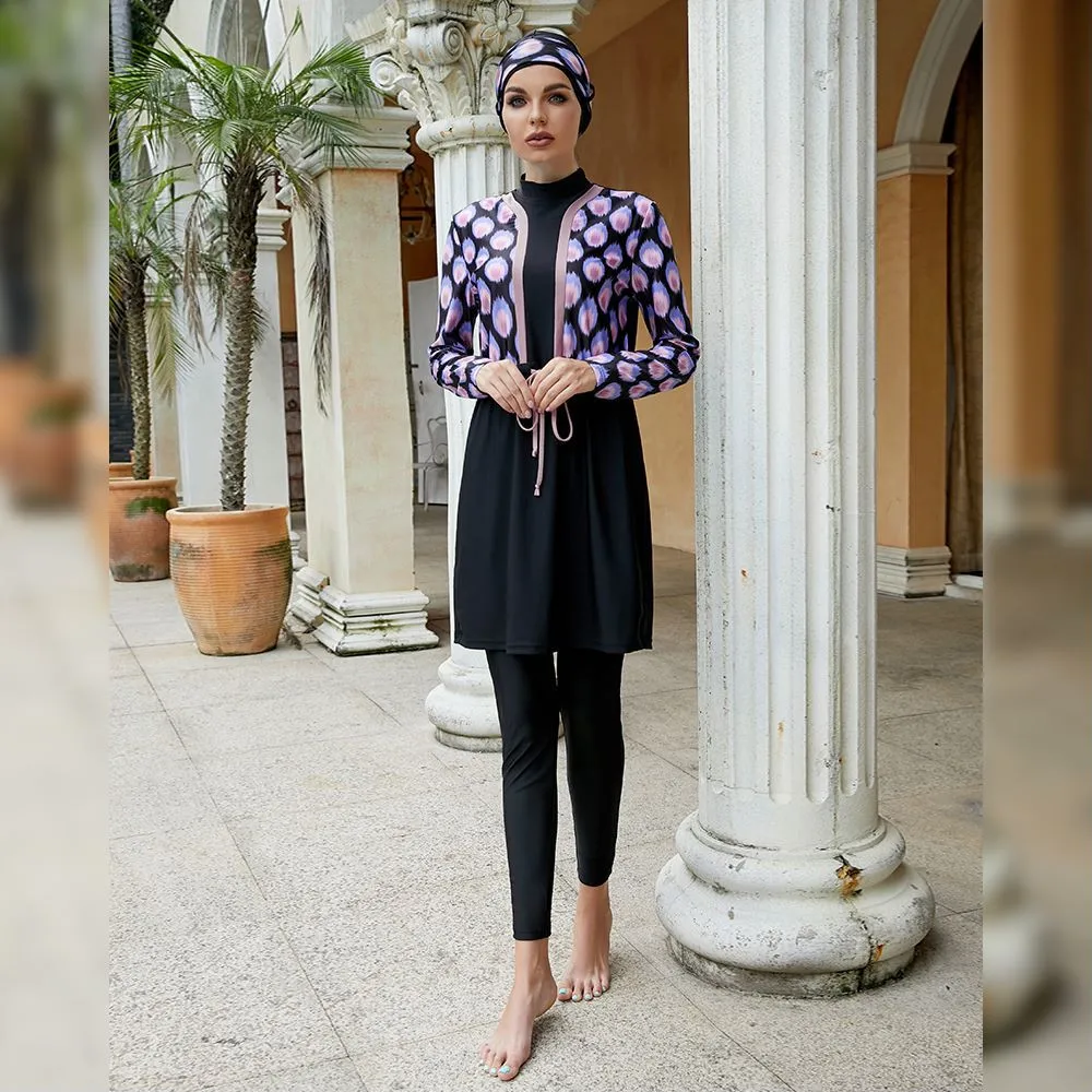 

Женский мусульманский купальник, купальник Burkini Mujer, мусульманский мусульманский костюм Maillot De Bain с принтом, костюм из трех предметов Burkini Femme Musulmane Borkini