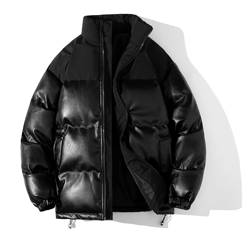 Parka rembourrée en coton brillant pour hommes et femmes, vestes Harajuku, vêtements unisexes, noir brillant, nouveau, hiver 2023