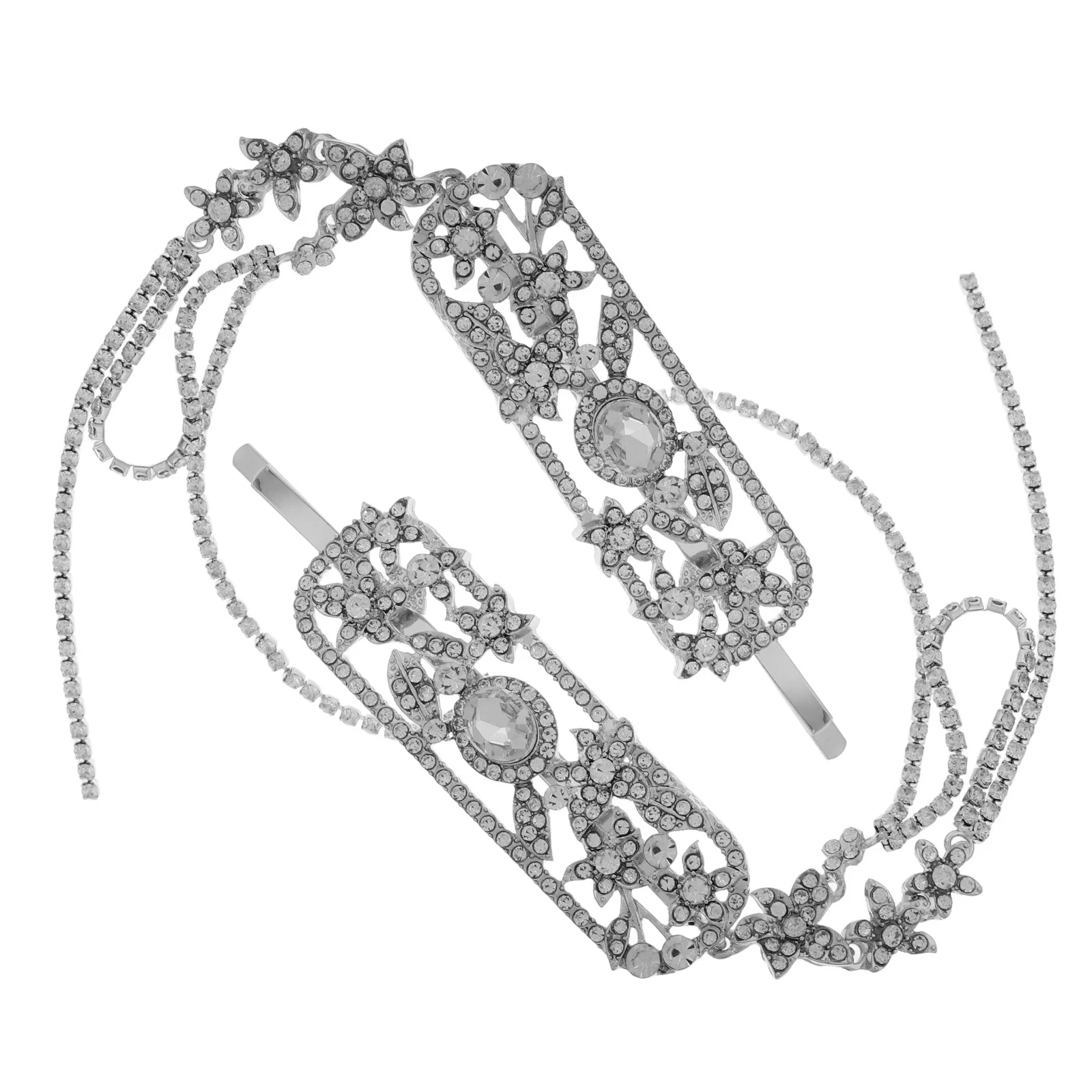 2Pcs Silver Rhinestone Tassel Bridal Hair Clips Wedding Hair Accessories Chinese Style Headpiece for Brides Bridal Headdress