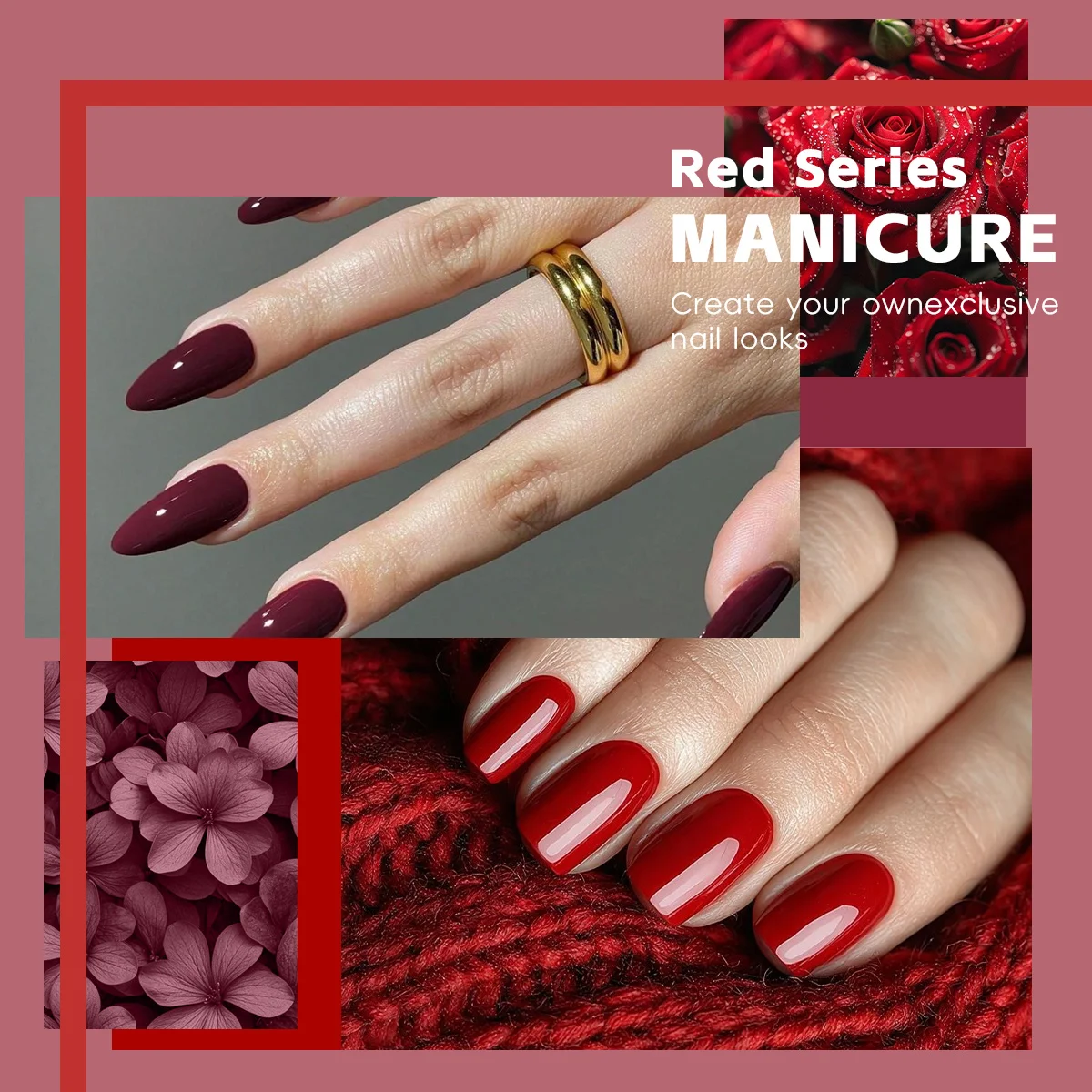 VOKY Set da 8 pezzi di smalto acrilico rosso, fornito con primer e top coat, polimerizzazione UV/LED, adatto per fai da te nei saloni di bellezza