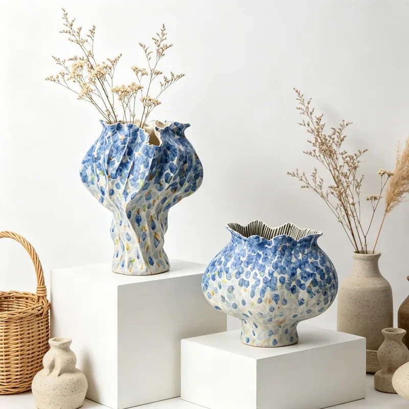 *&S e Ceramic Vase Gradual Hand-painted Graffiti Art Vase Flower Bud Shape Flower Vases Flowerpot Home Decoration Accessories