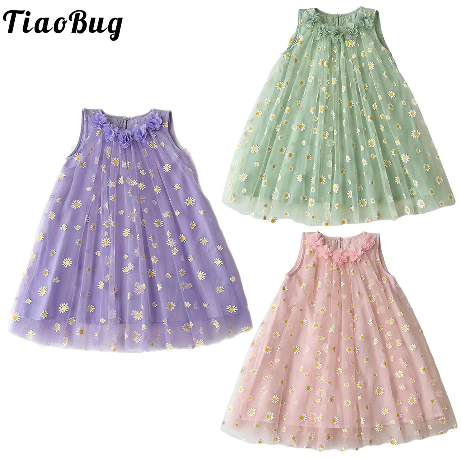 

Little Girl Summer Sweet Princess Tutu Dress Sleeveless Flowers Tulle Dresses Toddler Clothes for Holiday Wedding Birthday Party