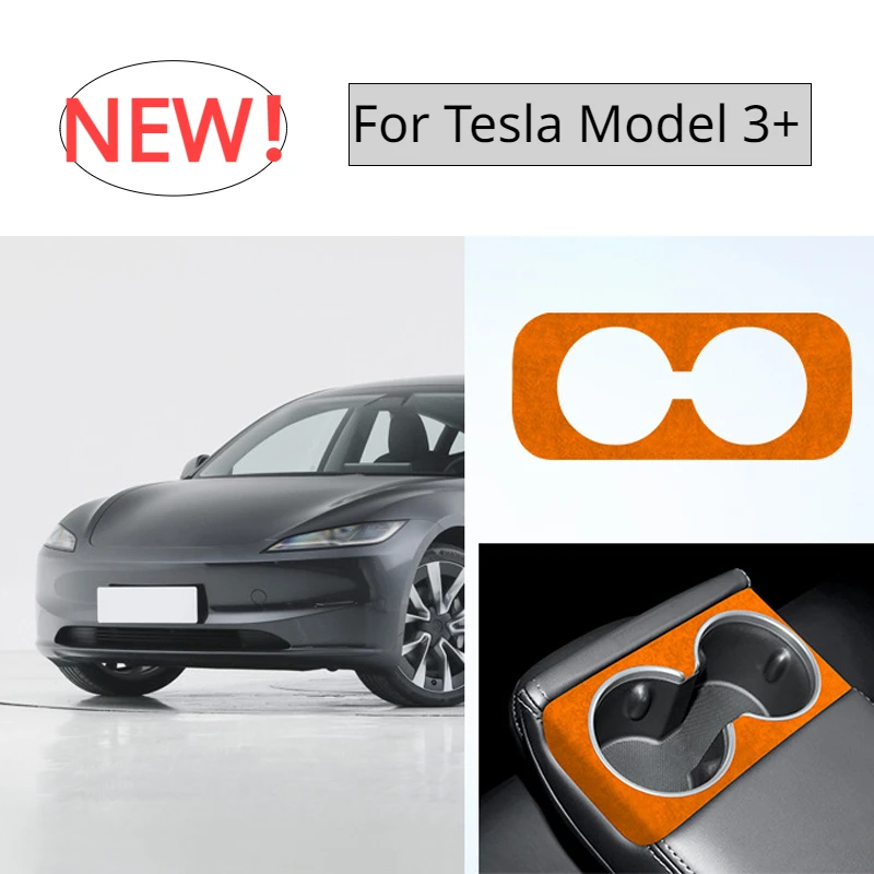 Marco de taza de agua trasera para Tesla Model 3 + marco de copa de gamuza Alcantara pegatina ultrafina nuevo Model3 Highland 2024 accesorios de