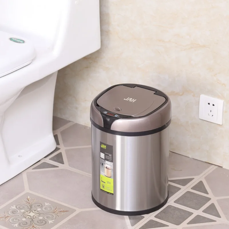 Automatic Sensor Trash Can Luxury Stainless Steel Trash Cans Large Capacity Kitchen Litter Bins Smart Bathroom Dustbin with Lid