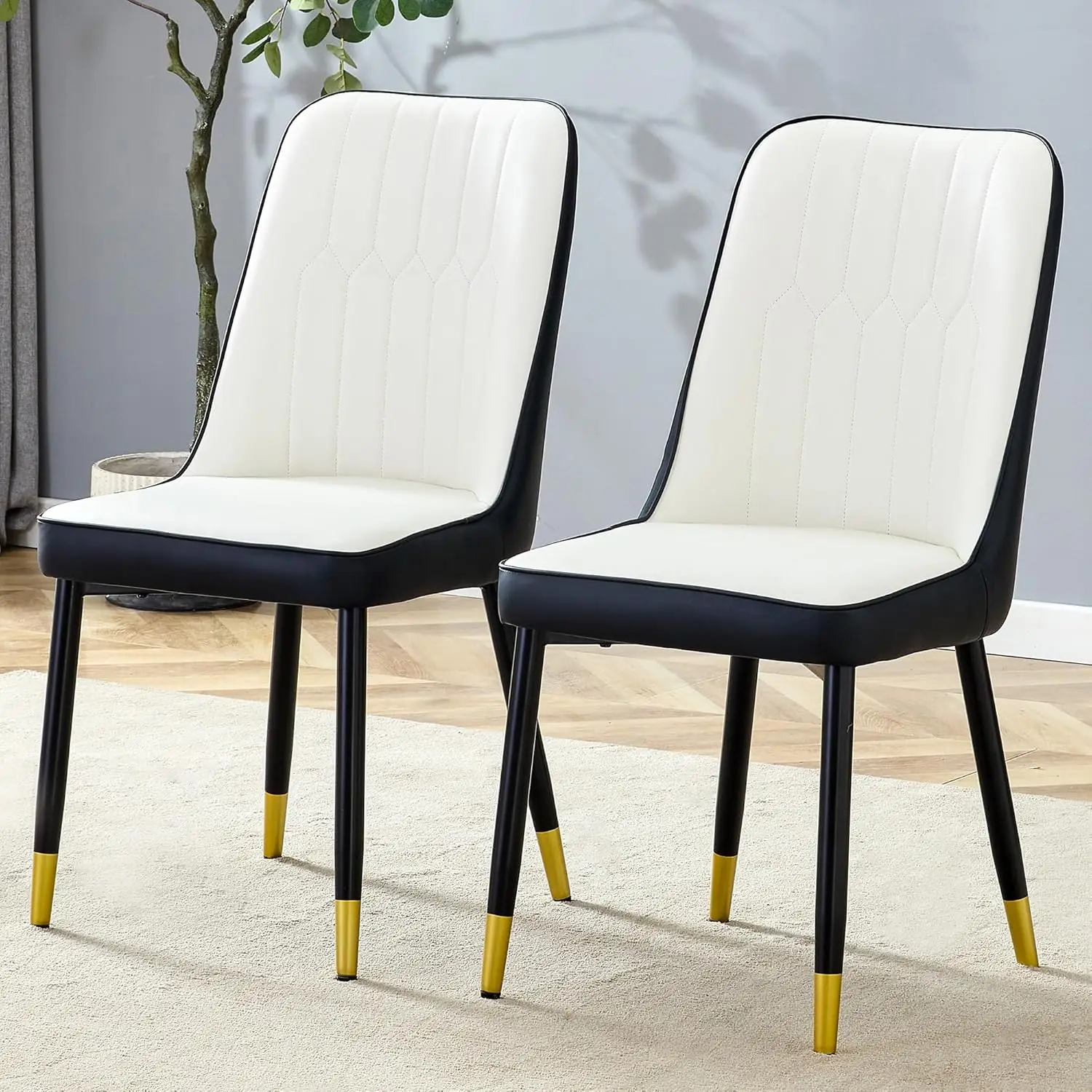Dining Chairs Set of 2，Modern Dining Chairs, Equipped with PU Leather Backrest Cushions and Metal Legs, Suitable, Customized