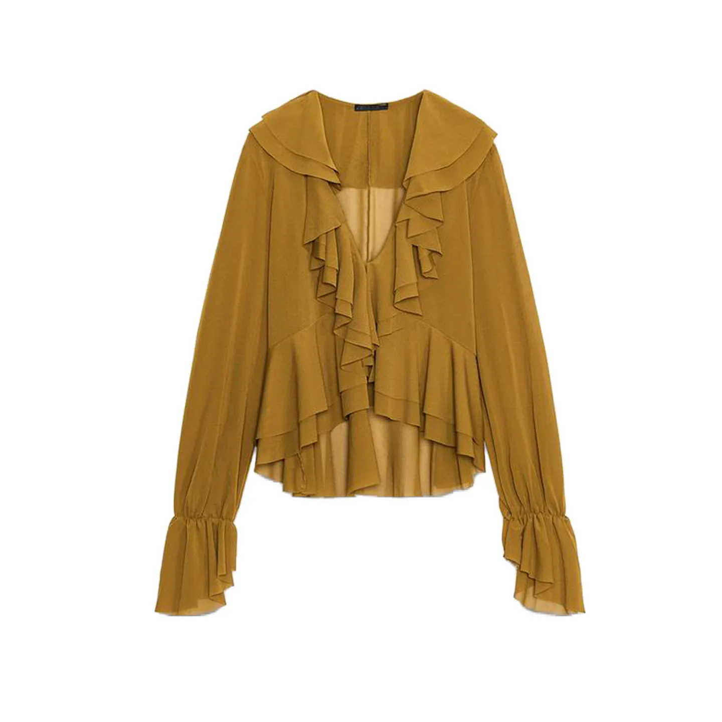 Autunno 2025 Orlo asimmetrico V-Ne Long Sve Donna irt Decorativo Dra Layered Sle Loose Fit Fibra di poliestere