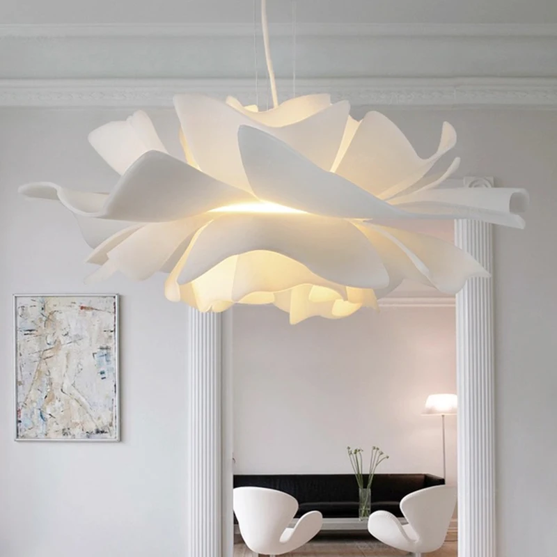 Nordic Chandeliers Cream Wind Loft Living Room LED Acrylic Pendant Lamps Home Decor Ceiling Design Lotus Shape Lighting Fixtures