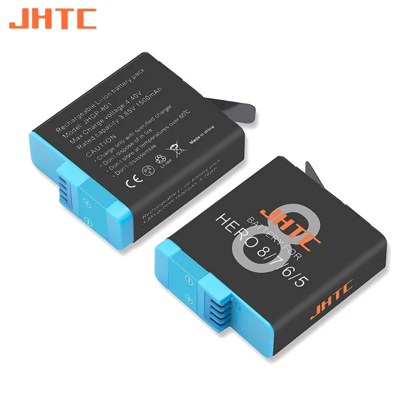 JHTC for Gopro Hero 8 7 6 5 Black Battery Charger 1500mah for Hero8 Hero7 Hero6 Hero5 Black Batteries Sports Camera Accessories