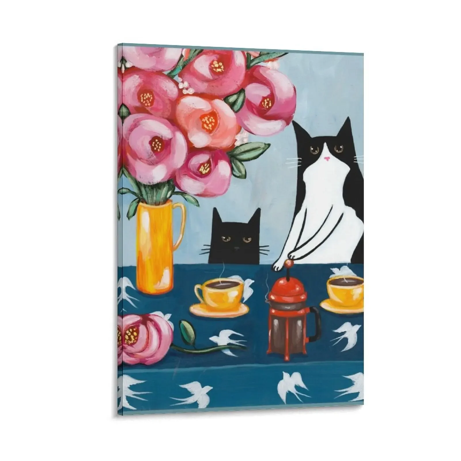 

French Press Coffee Cats Canvas Painting Wall decoration poster home decor decorative picture for living room