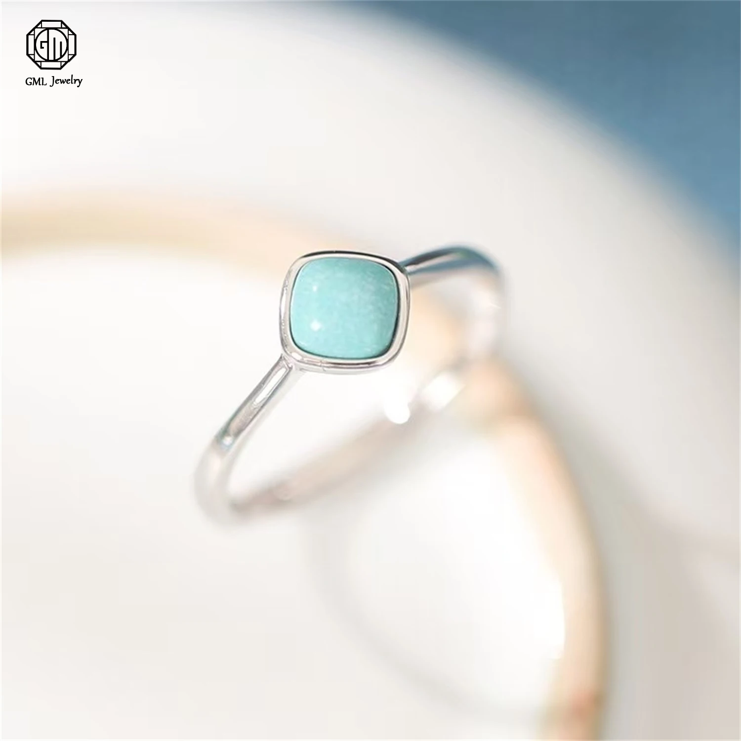 Turquoise Square Sterling Silver Ring Vintage Oxidized Open Adjustable Women Fashion Daily Simplicity And Elegance Jewelry Gift