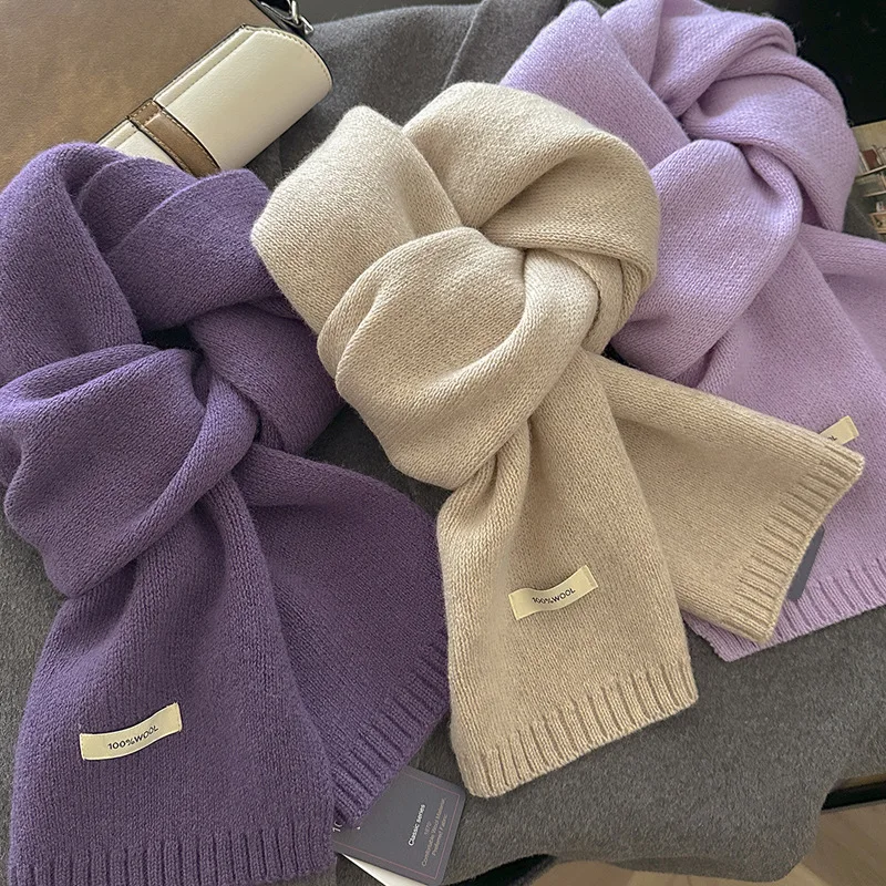 Scarf Pure Australian Wool Solid Cream Heavyweight Warm Soft Plush Winter Unisex Neck Scarf for Women Men Casual Outing