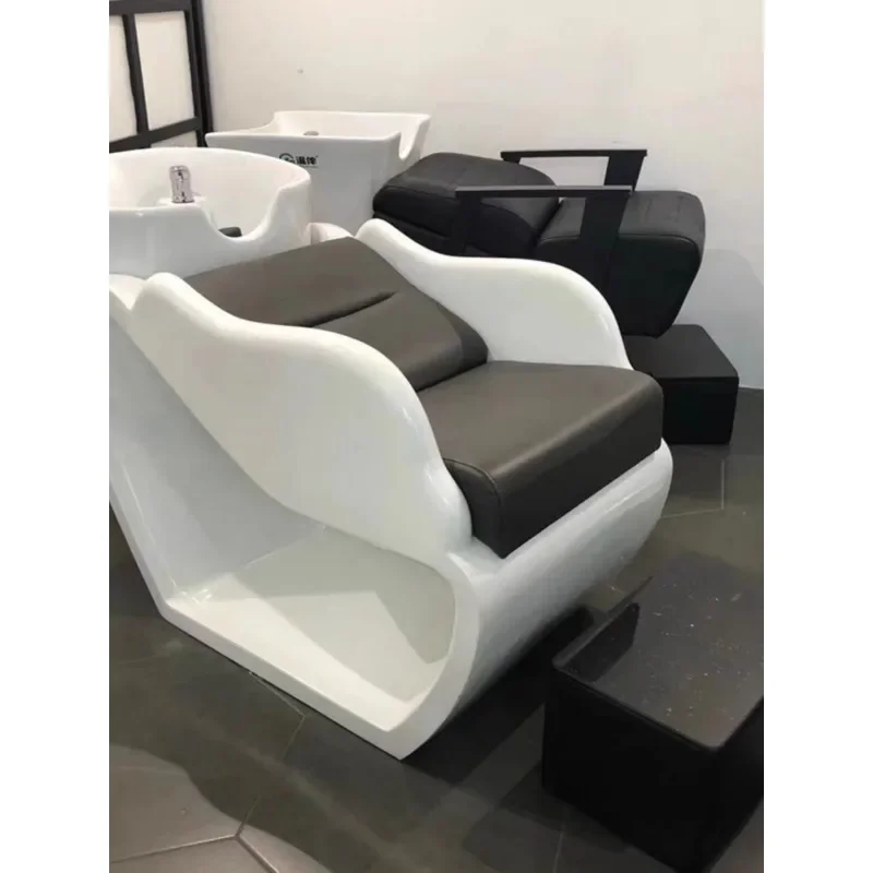 Barber shop Internet celebrity simple shampoo bed Hair salon special hair flush bed Stainless steel semi-lying ceramic basin