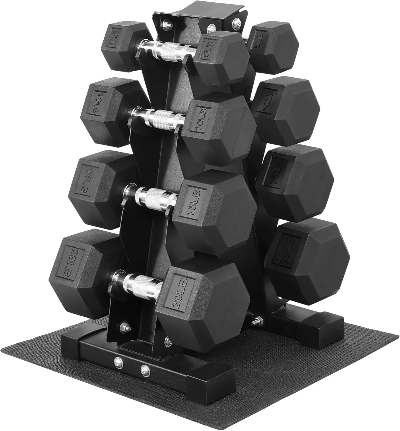 Rubber coated hex dumbbell set with storage rack for home gym, rubber material, anti - slip grip, multiple weight options