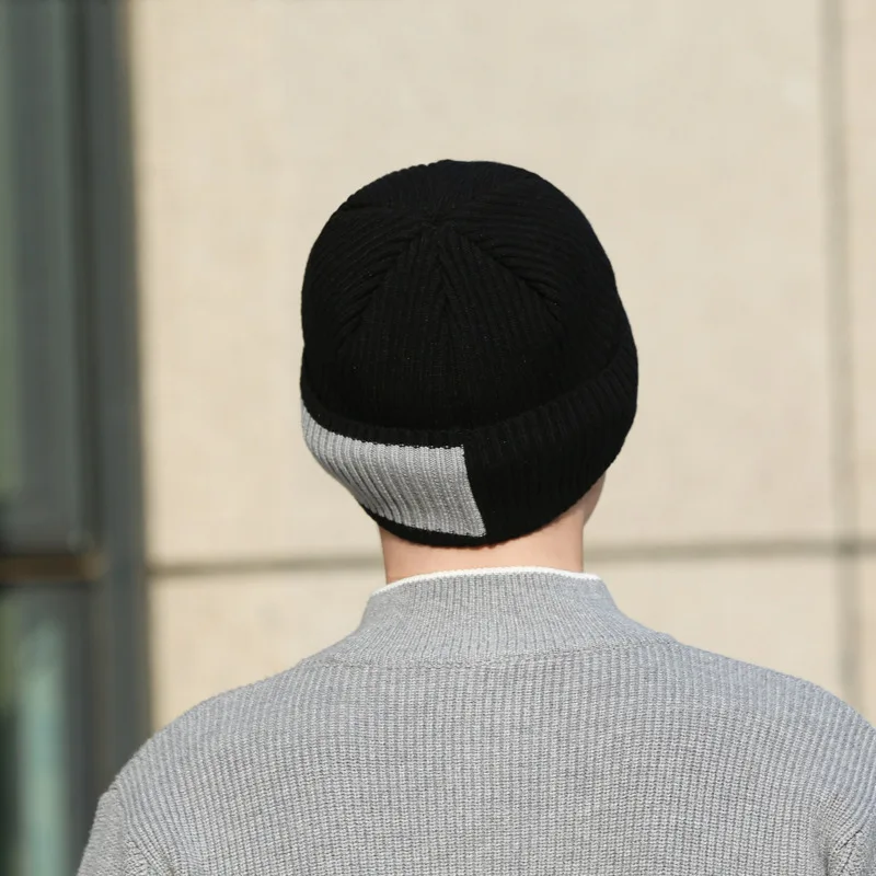 حرف كتلة الألوان للرجال شتاء جديد دافئ يندبروف الأوروبية والأمريكية في الهواء الطلق ركوب الدراجات محبوك قبعة باردة #4