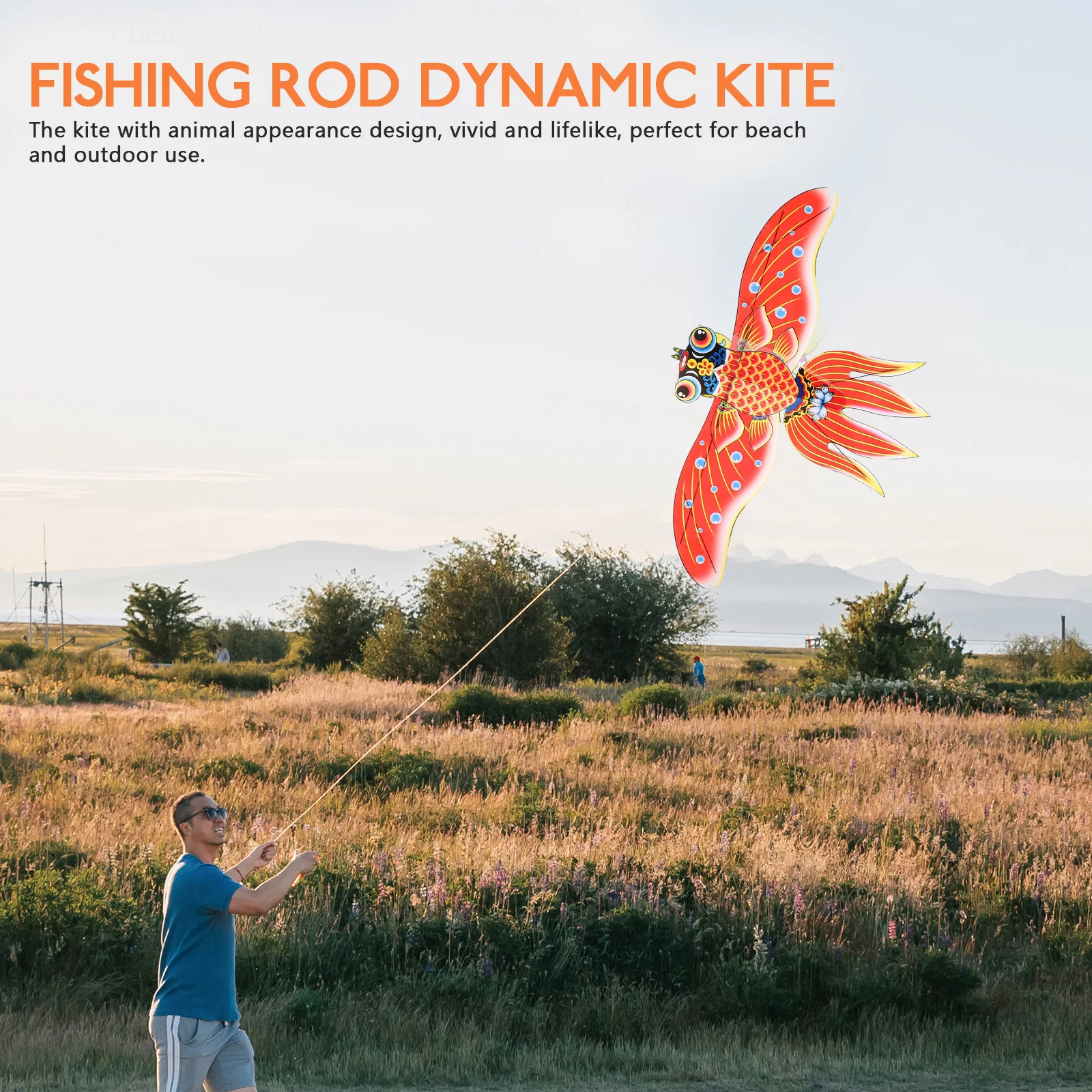 Caña de pescar y cometa, cometas de escalada portátiles para exteriores para niños, pequeños dibujos animados de playa Diy