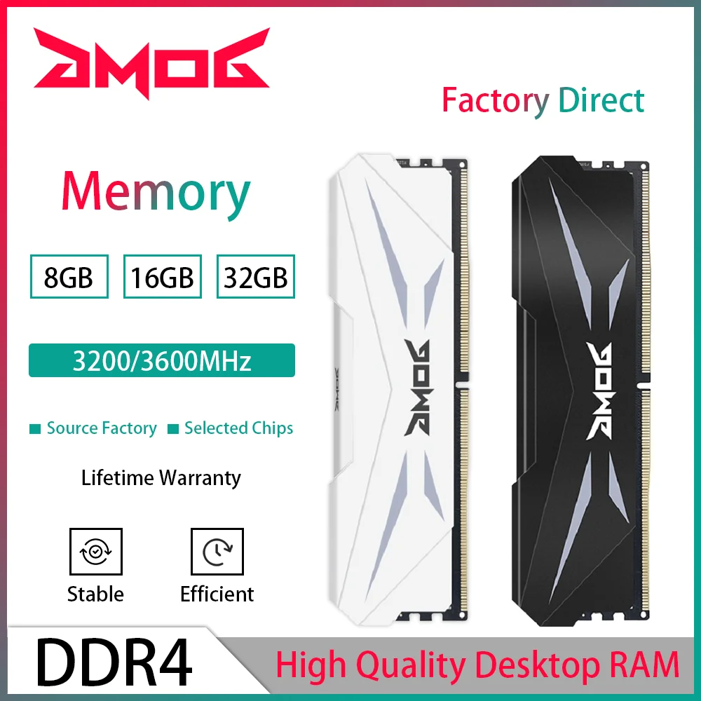 

GMOG Memoria RAM DDR4 8GB 16GB 32GB 3200MHz 3600MHz Gaming Memory 288-Pin 1.2V Desktop Memory DIMM With Heat Sink