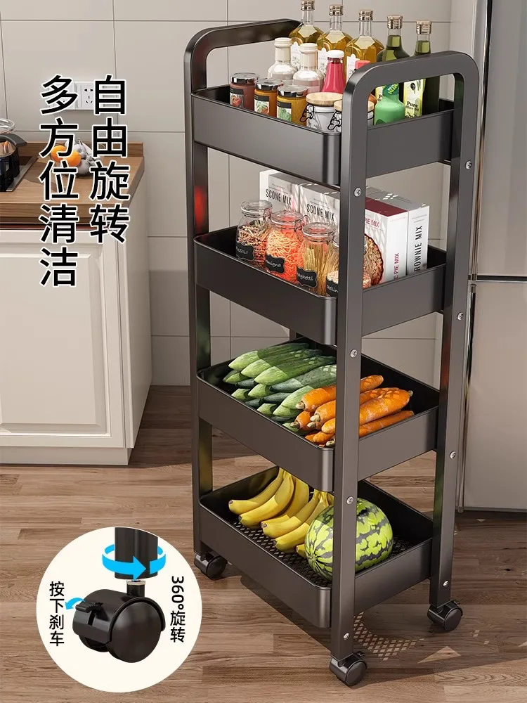 Kitchen rack trolley floor-to-ceiling household removable multi-layer shelf multi-functional storage rack for fruit and vegetabl