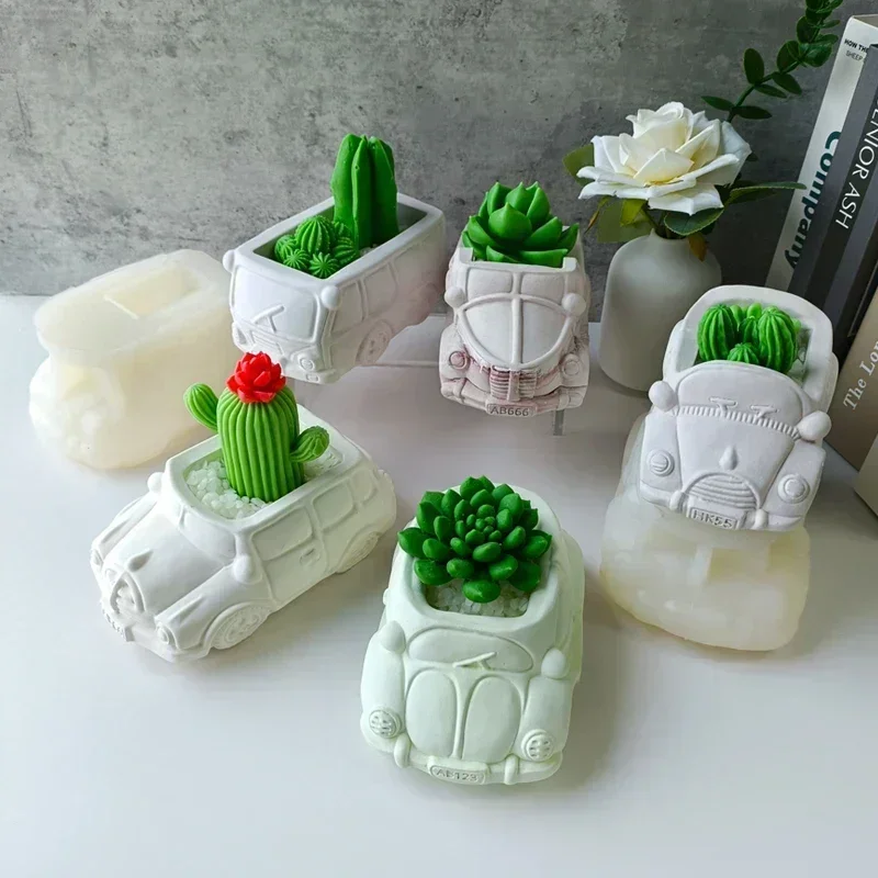 Car Bus Flowerpot Mold Plaster Mixed Clay Cement Vase Mold Gypsum Form Garden Planter Succulent Growing Containers Mold