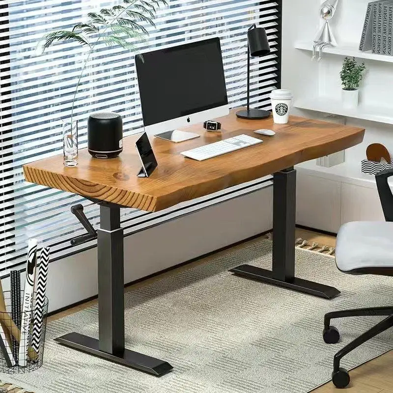 Solid Wood Electric Lifting Desk Station Learning Desktop Computer Desk Home Desk Log Desk