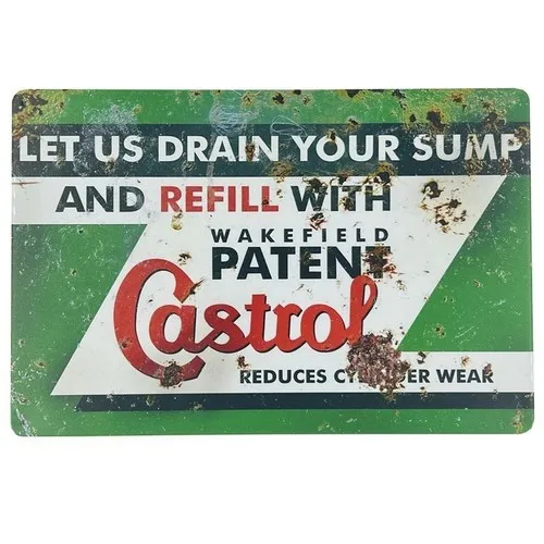 Castrol Wakefield Tin Sign Vintage Oil Change Garage Metal Plaque Man Cave