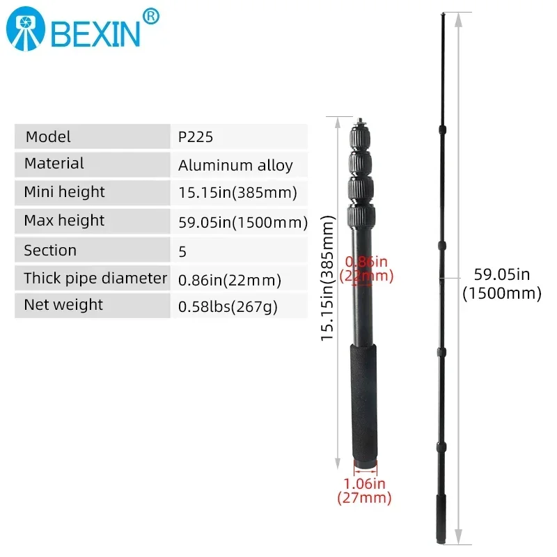 BEXIN Handheld Bar stabilizer adapter stick Adjustable tripod monopod Center Column Extension Tube extension Telescopic rod