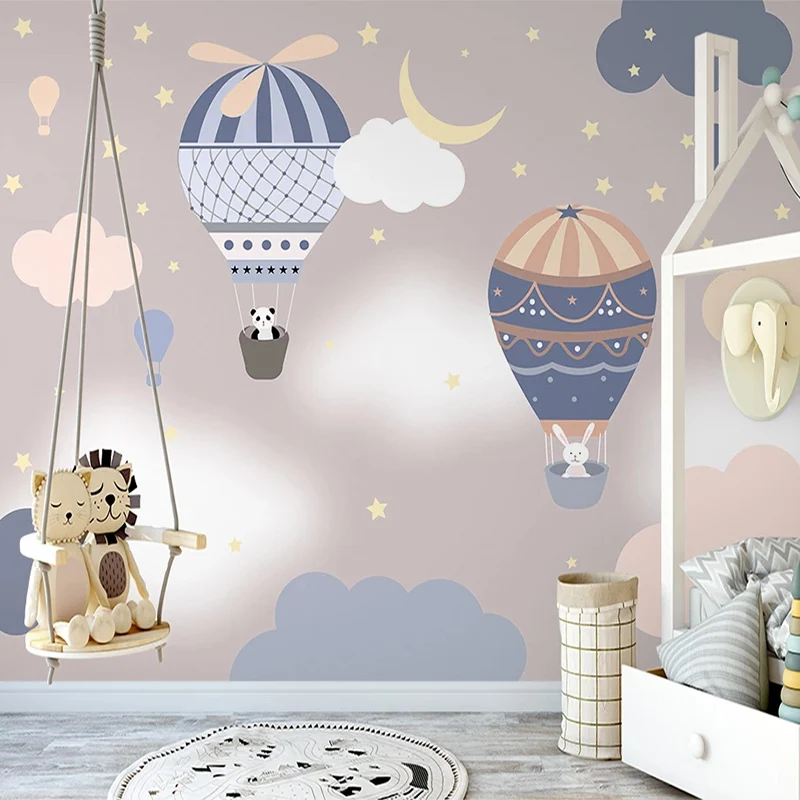 Custom Mural Wallpaper 3D Hand Painted Cartoon Hot Air Balloon Animal Wall Papers Children's Bedroom Background Papel De Parede