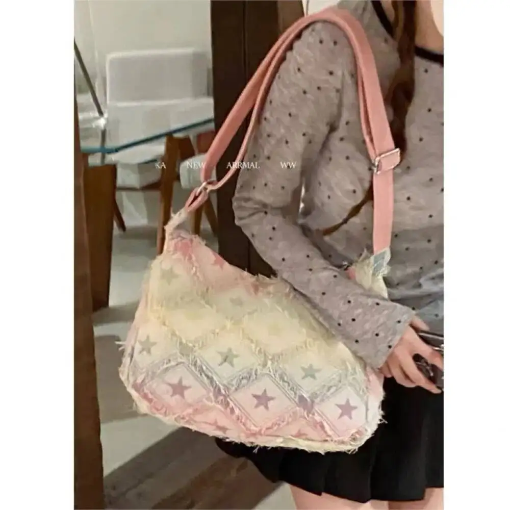 Bloom Star Print Casual Canvas Shoulder Bags Women Haruku Aesthetic Large Capacity Tote Bag Female Hot Girls Y2k Handbag New