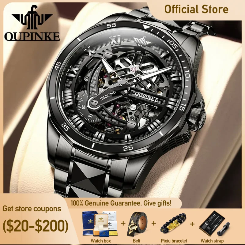 OUPINKE 3178 Men\'s Watch Original Brand Automatic Mechanical Wristwatch Waterproof Luminous Hollow movement Watches Luxury Men