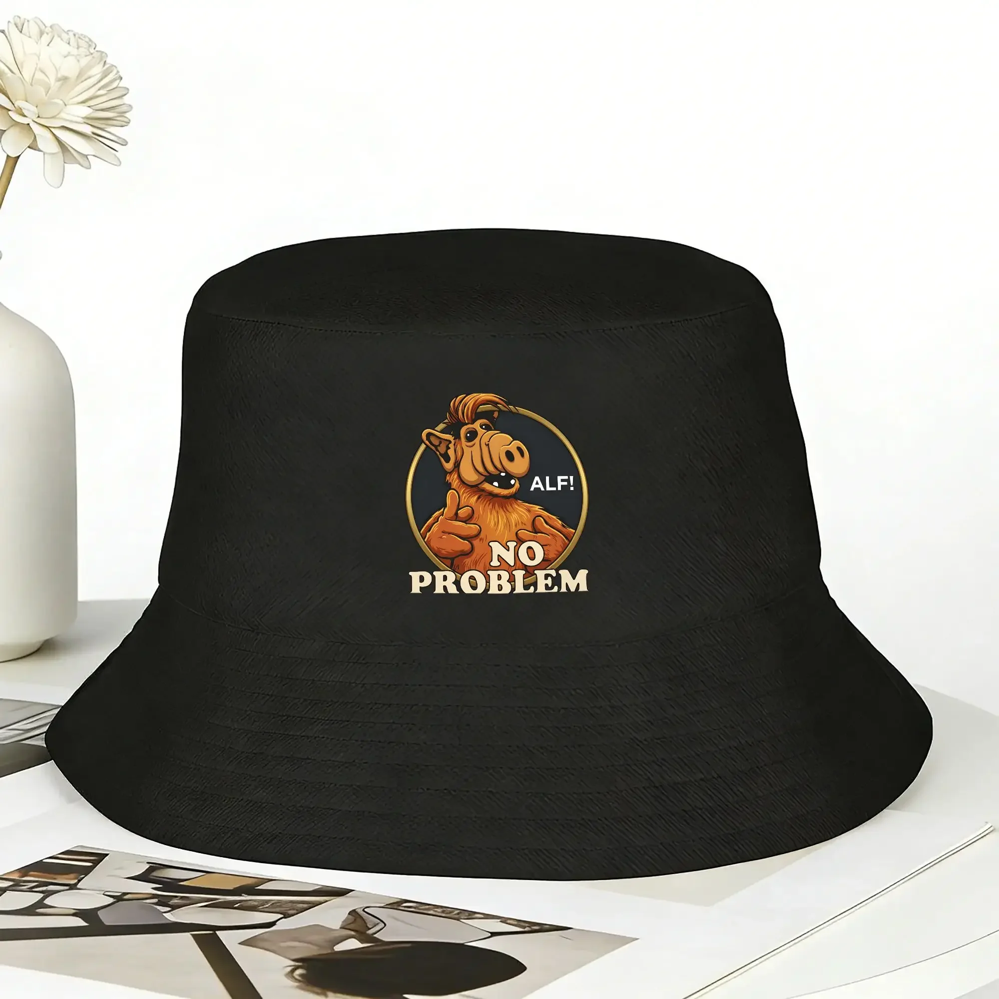 New Alf No Problem Bucket Hat For Men Women  Fisherman Hats Trendy Fishing Caps Personality Outdoor Printed Sun Hats