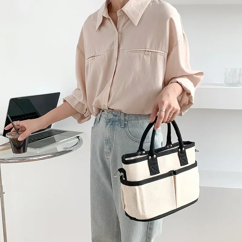 Commuter Large Capacity Tote Hand Bag Shoulder Crossbody Bolsos Mujer Canvas Bags Wide Strap Bolsa 2024 New Square Bolsas