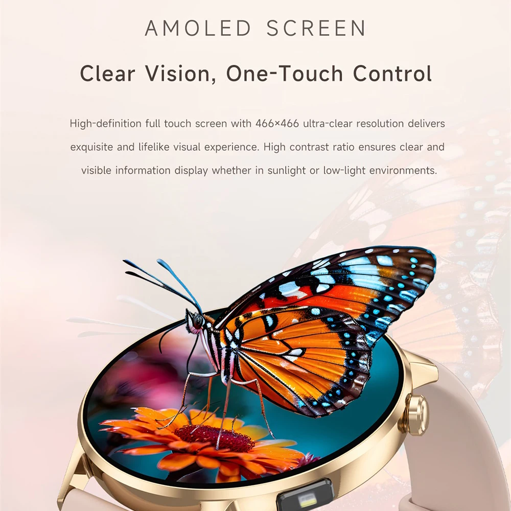 High-level Women AMOLED Screen Blue Tooth Call Smart Watch Lady Heart Rate Multifunctional Flashlight Voice Assistant Smartwatch