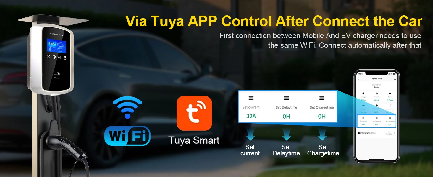 ISIGMA 32A 22KW EV-Ladestation Tuya APP Wifi Timer Einstellbare Ladezeit Ladegerät für Elektrofahrzeuge Hybridautos 5M – Detail 3