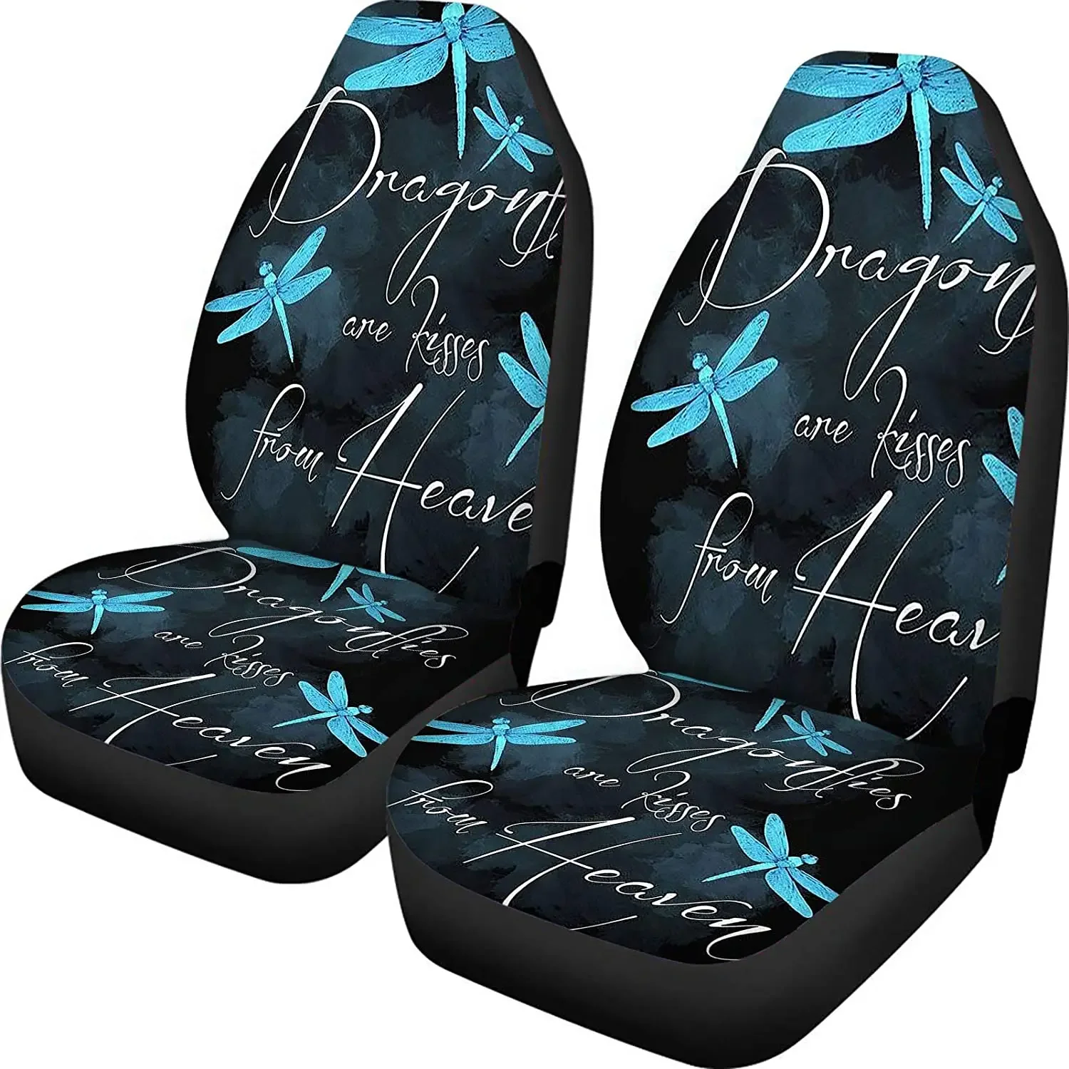 Wanyint Teal Blue Dragonfly Car Seat Cover Front Seat Only for Women Men, Adorable Butterfly Animal Universal Fit Front Bucket S