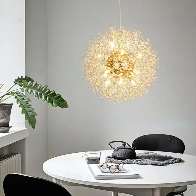 Creative Crystal Dandelion Chandelier Nordic Style Snowflake Model Luxury Living Room Light Fixtures