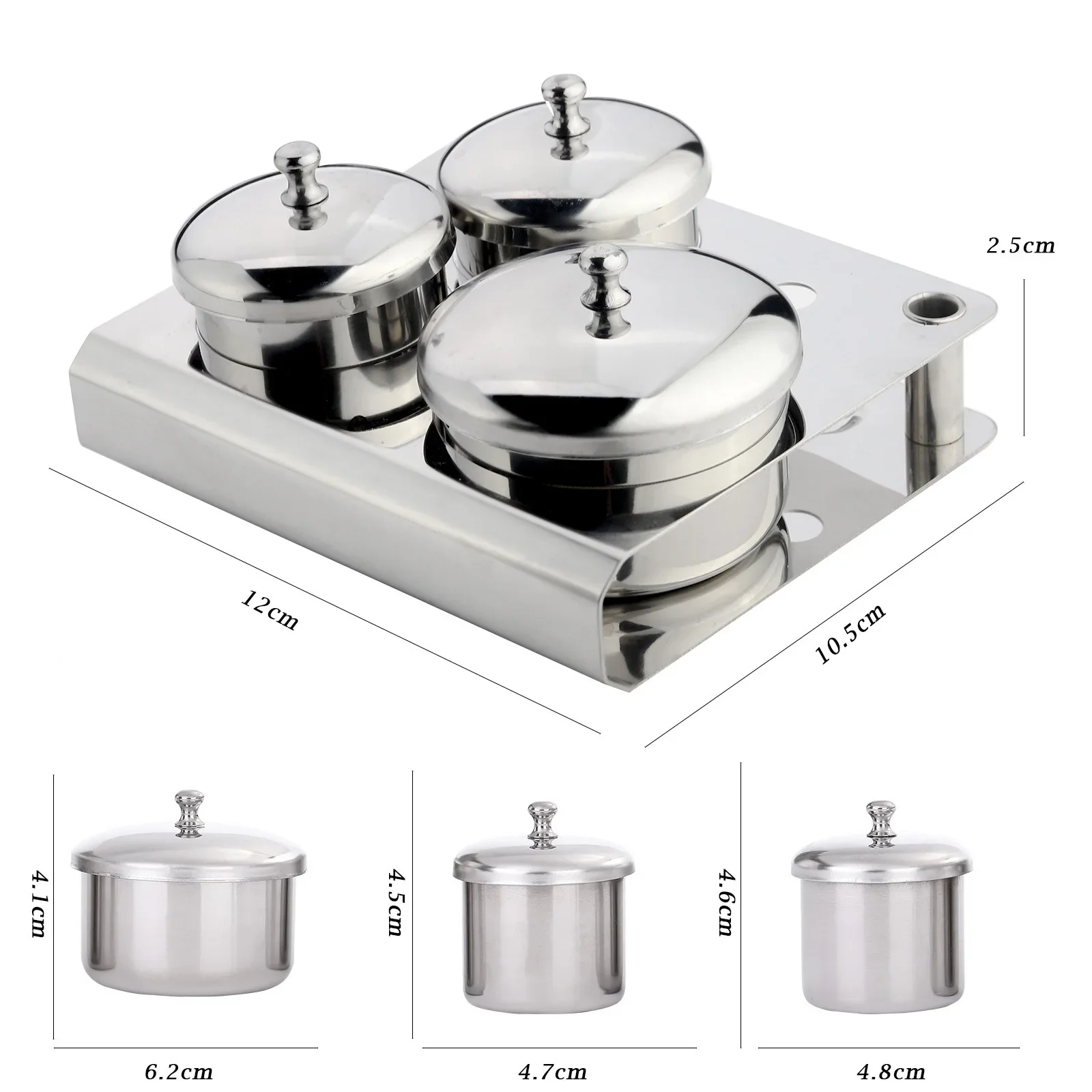 Recipiente de acero inoxidable para manicura, taza desinfectante con tapa de Metal, herramienta de Arte de uñas, acrílico, líquido, polvo, plato Dappen, Juego de 3 piezas