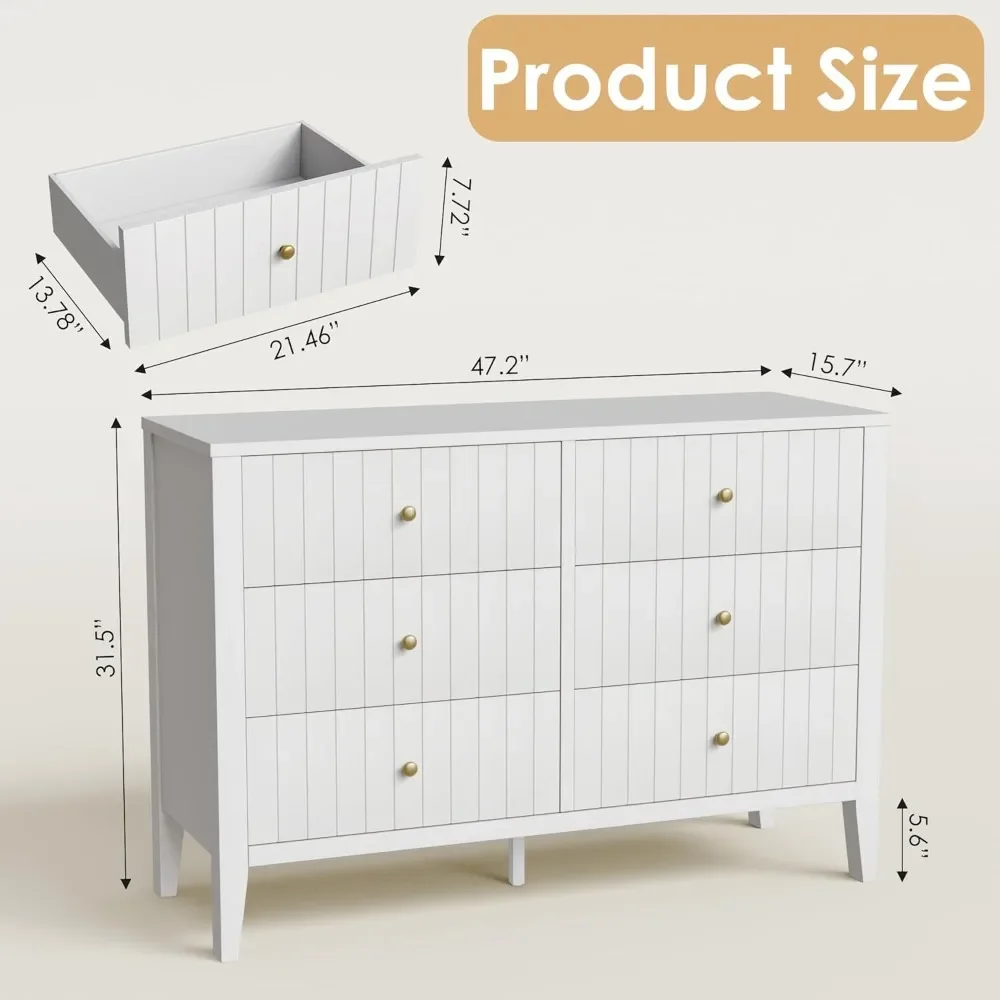 خزانة غرفة نوم حديثة مخددة ذات 6 أدراج، منظم خزانة تخزين واسعة مقاس 47 بوصة لغرفة المعيشة وغرفة البوفيه Meubles المتنقلة