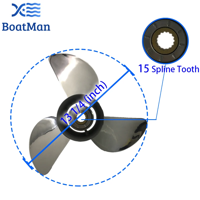 Boatman Boat Propeller 13 1/4x17 Match with Honda Outboard Engines BFP 60HP BF 75 3 Blades Stainless Steel 15 Spline Tooth RH