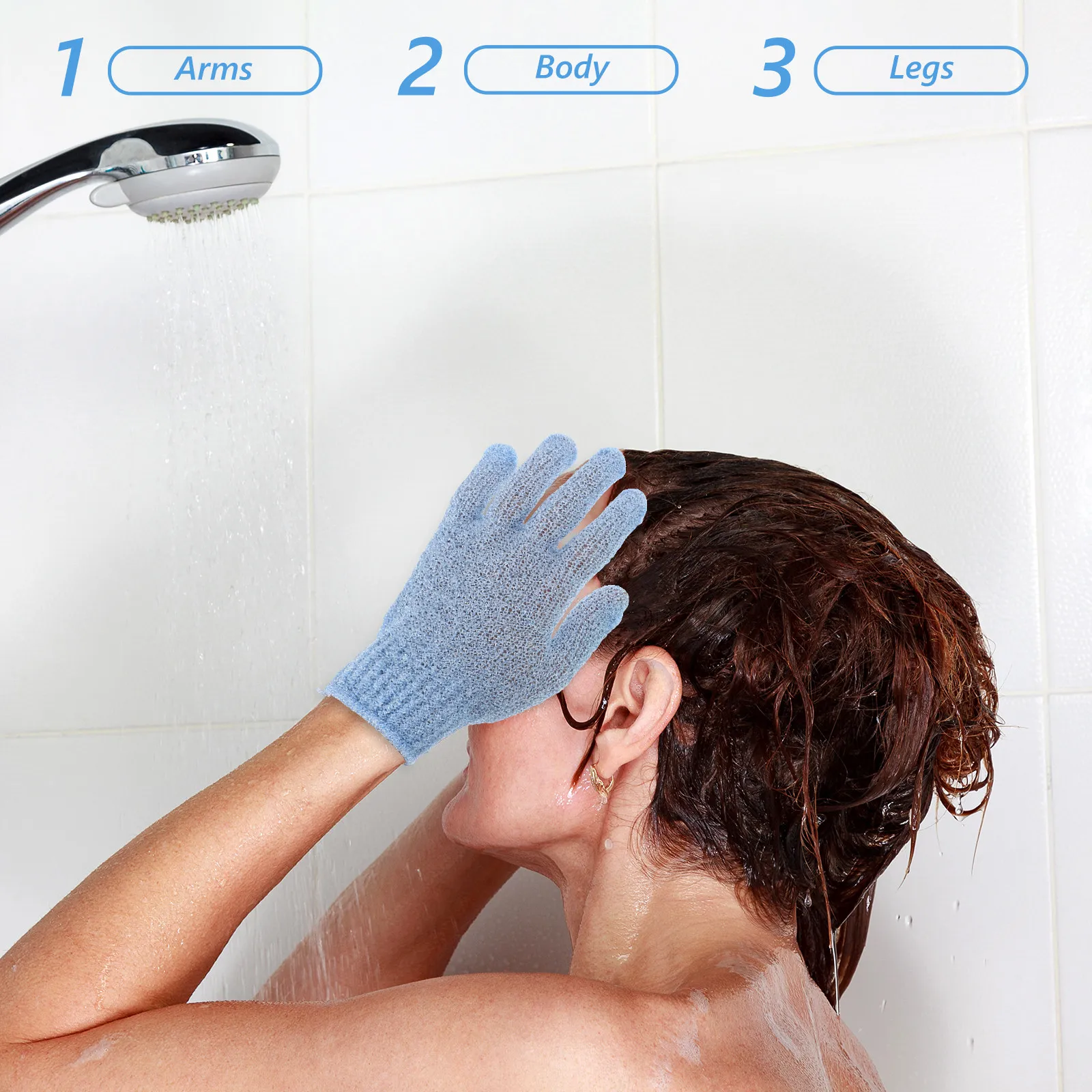 

4 пары отшелушивающих перчаток для душа с пятью пальцами, нейлоновые мочалки для тела, ног, рук, стоп, для обновления кожи, спа-массажа, с ремешком для подвешивания