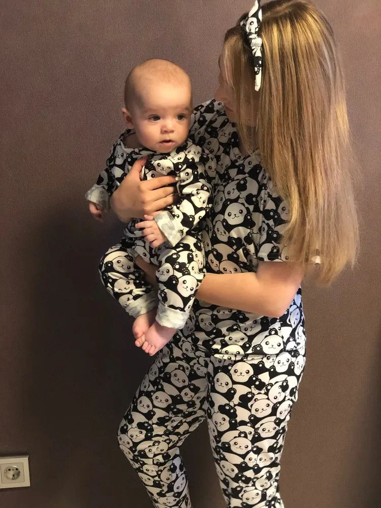 Family Matching Clothes Outfit Set Women Mother Daughter Son Baby Kids Panda Pajamas Sleepwear Pyjamas Cute Sweet Nightwear
