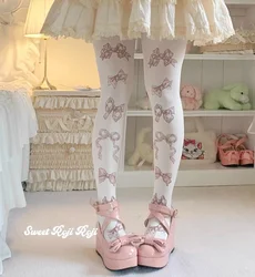 Hot New Japanese Joint Doll Lolita Socks Women's Summer and Autumn Bow Beauty Sweet Velvet Printed Pantyhose for Girls