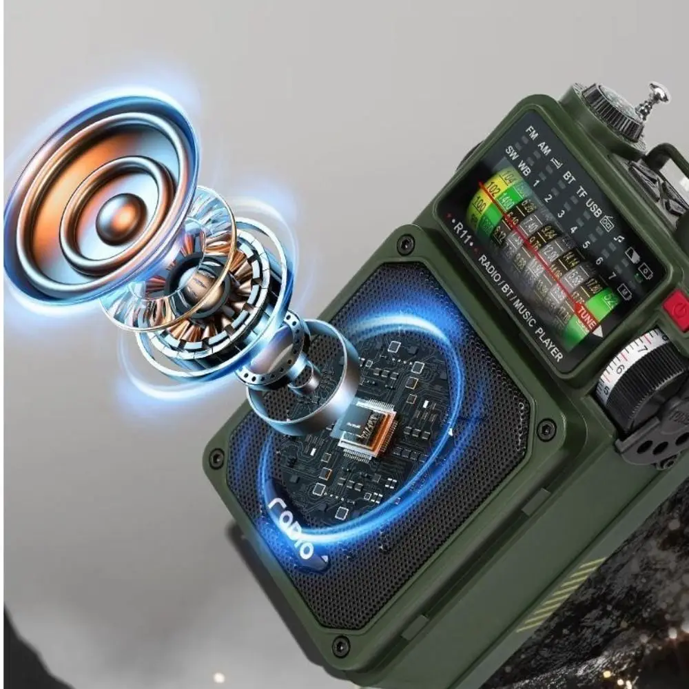 راديو شمسي محمول يعمل بالبلوتوث، تشغيل USB، بنك طاقة يعمل بالطاقة الشمسية، مصباح يدوي، بطاقة TF، راديو كامل النطاق للسفر