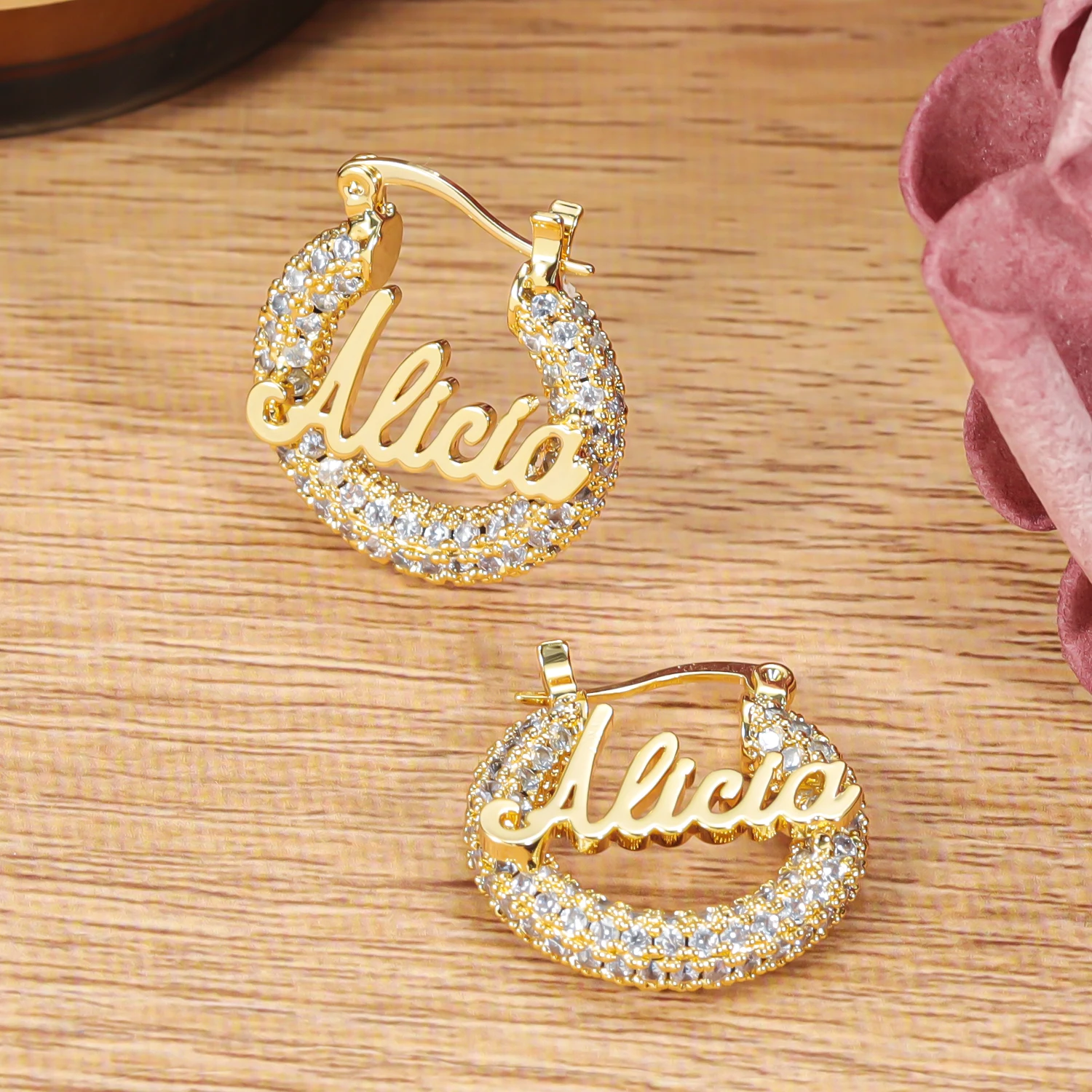 Qitian Hoop Earrings Custom Name Necklace Bling Hoop Earrings Personalized Names Earrings Nameplate Jewelry Set For Women Gift