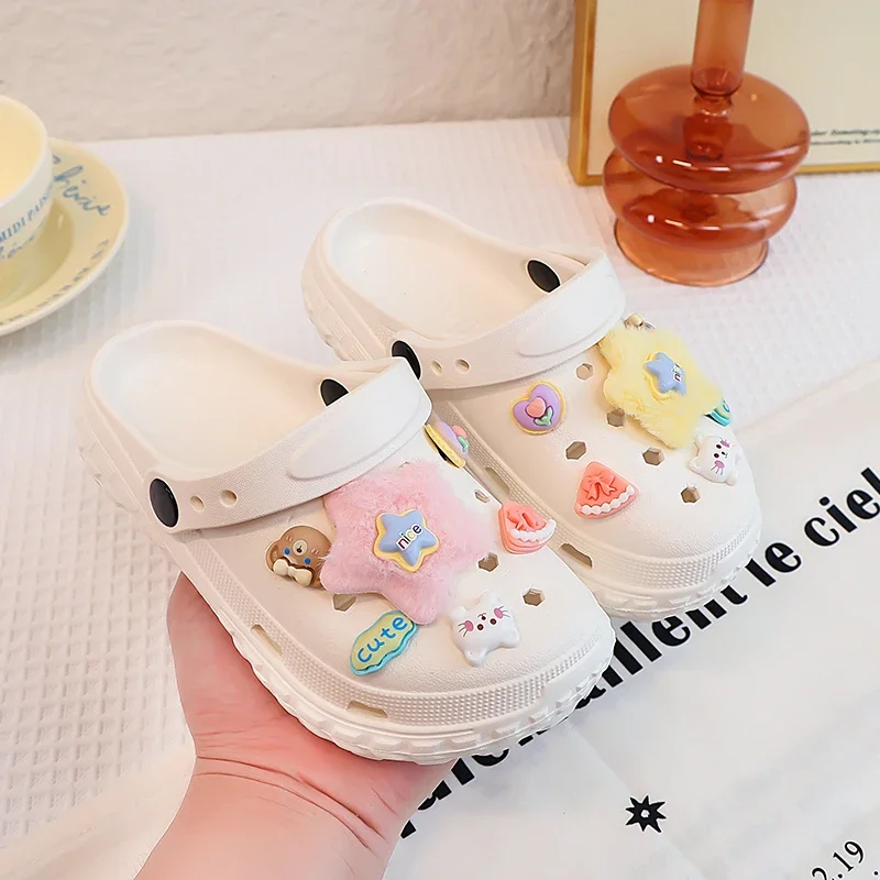2025 Children Casual Slipeprs for Girls Summer New Fashion Korean Style Soft Bottom Anti-slippery Versatile Cut-outs Beach Shoes