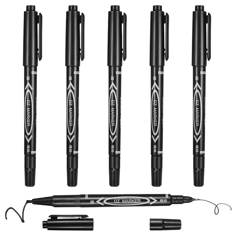 10 Pcs Double Tip Permanent Marker Pen Fine Point Waterproof Ink 3 Colors Black/Red/Blue For Marking Graffiti School Stationery